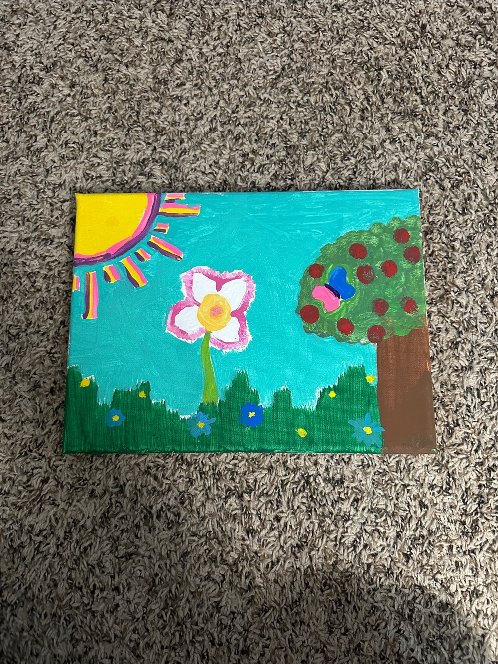 Hand-Painted Floral Sunshine Canvas Wall Art in Teal and Pink